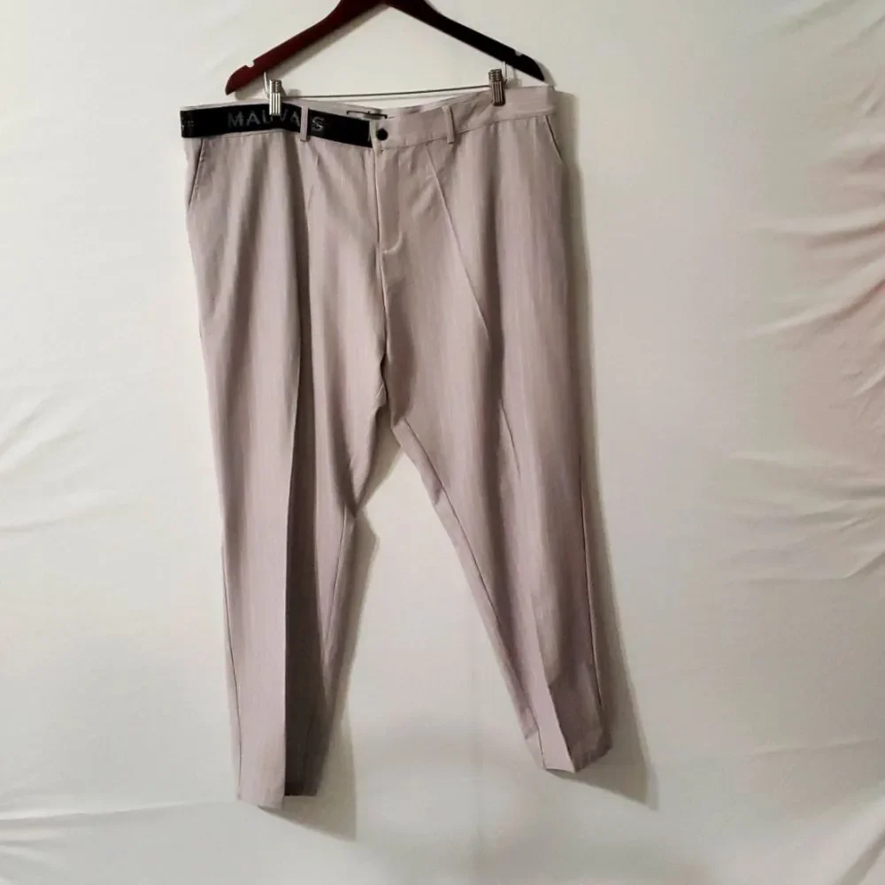 Mauvais‎ Pinstripe Half Logo Belt Tapered Trouser Pants Sz 42 Nwt